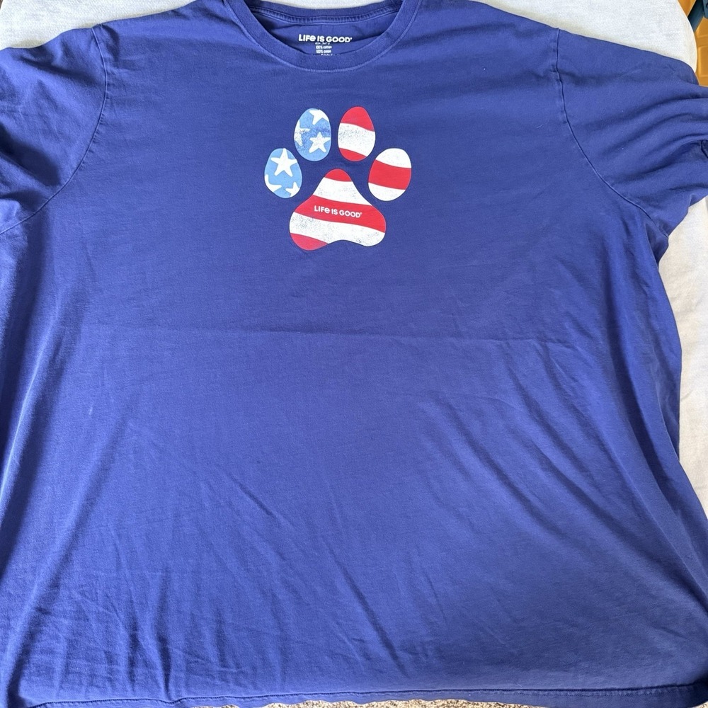 Dog Paw Americana USA Flag T Shirt Mens 6XL Blue Patriotic Graphic Tee